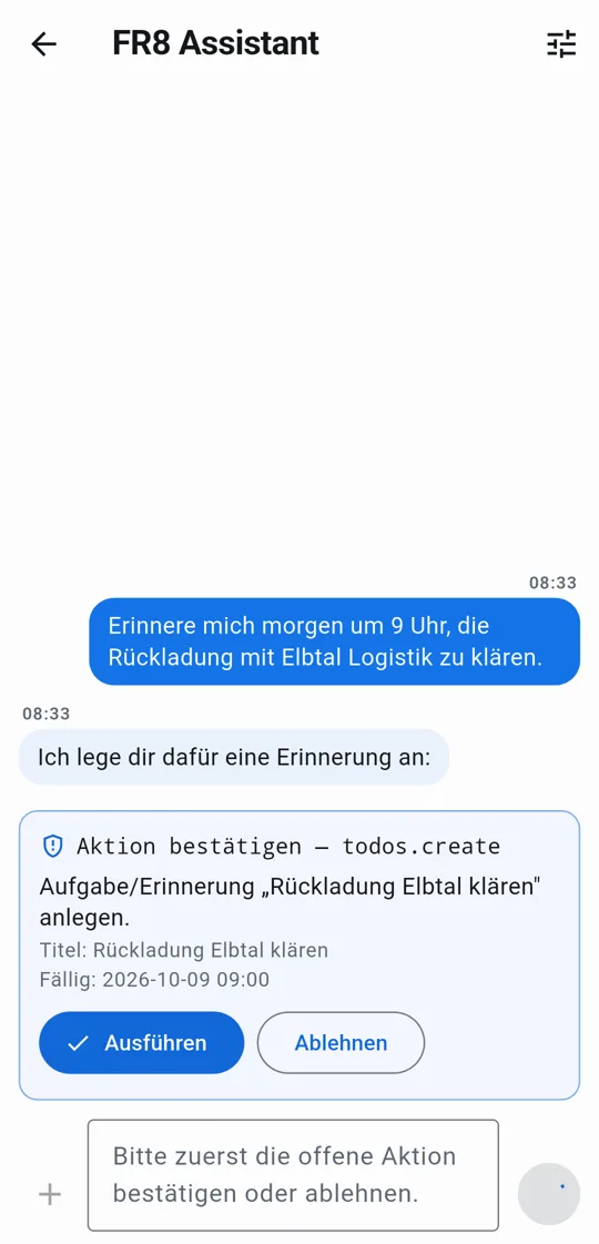 FR8 Assistant: Aktion erst nach Bestätigung