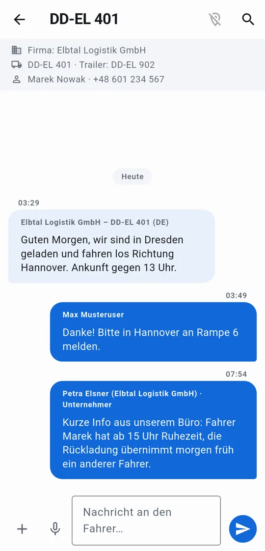 Subunternehmer im Gespräch mit seinem Fahrer