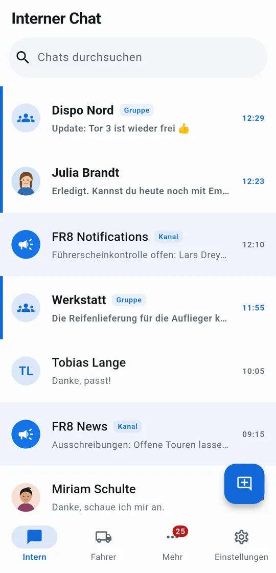 Interner Chat mit Gruppen und Kanälen
