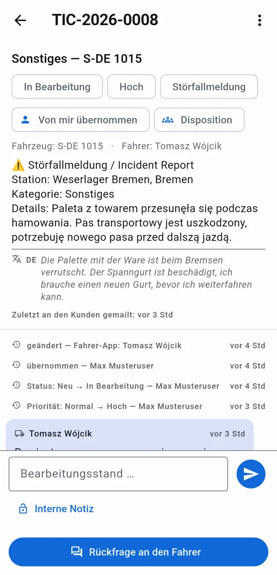 Störfall übernehmen und abarbeiten