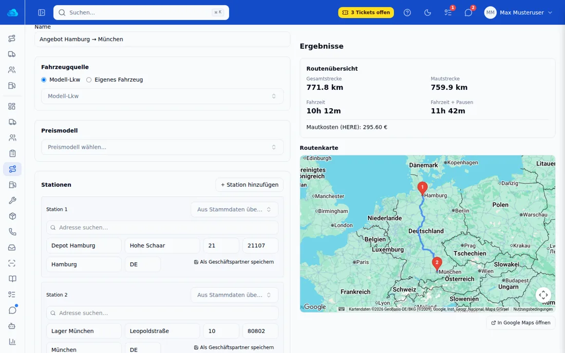 Routing & Calc: Routenberechnung Hamburg nach München mit Maut und Karte