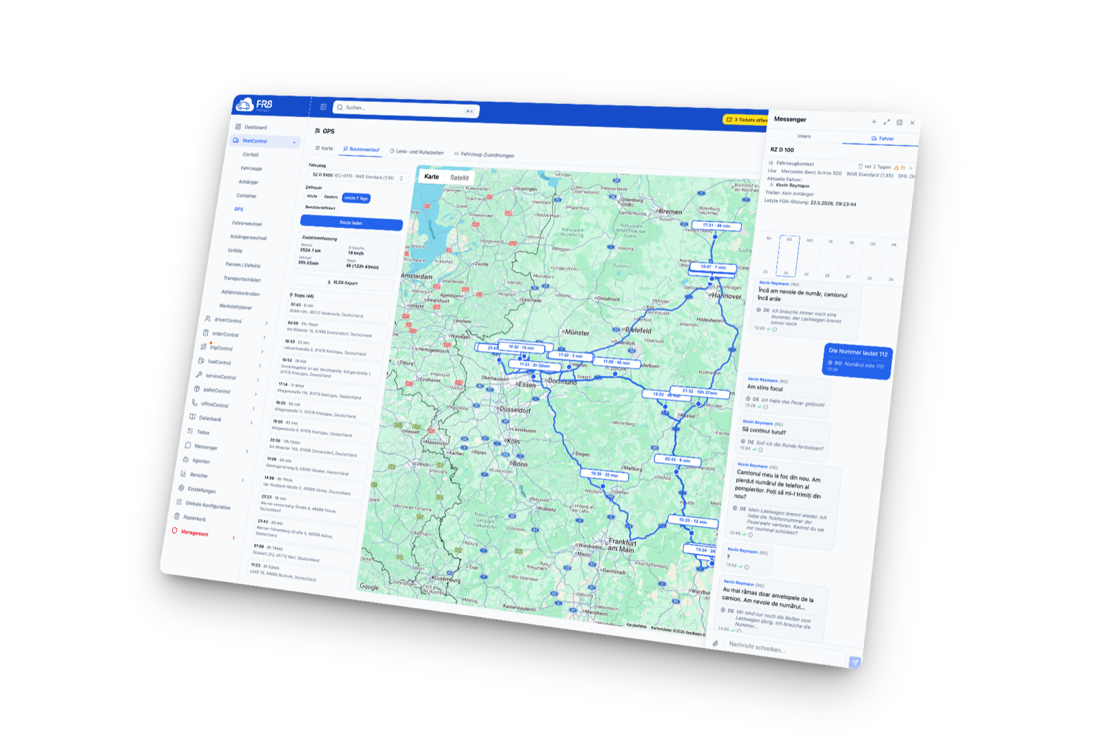 FR8 Disposition mit Live-Karte und Messenger