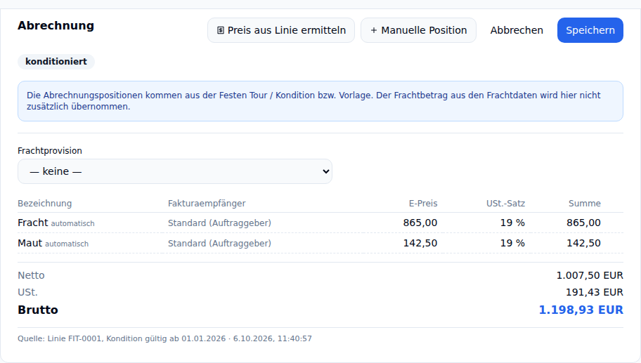 Auftrag mit Preis aus der Linie
