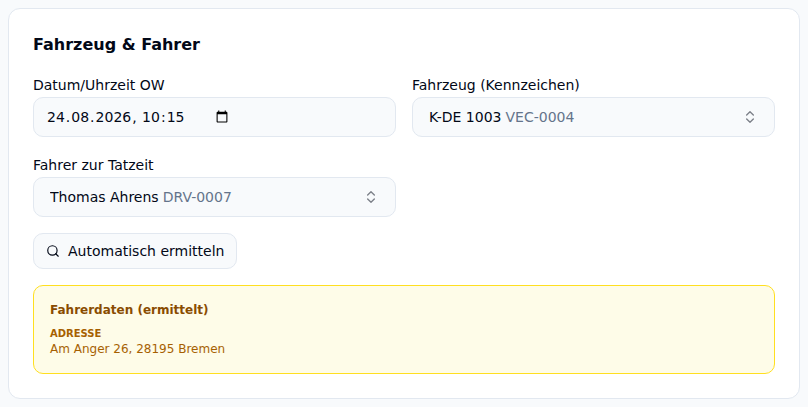 Strafmandat mit ermitteltem Fahrer zur Tatzeit