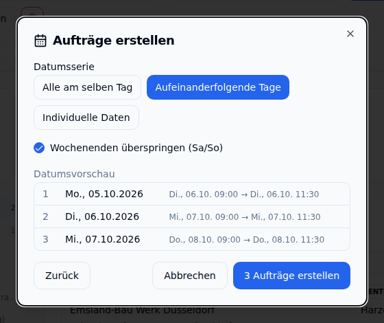 Serien-Dialog mit Vorschau der Termine