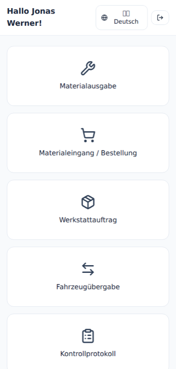 Startseite der Service App