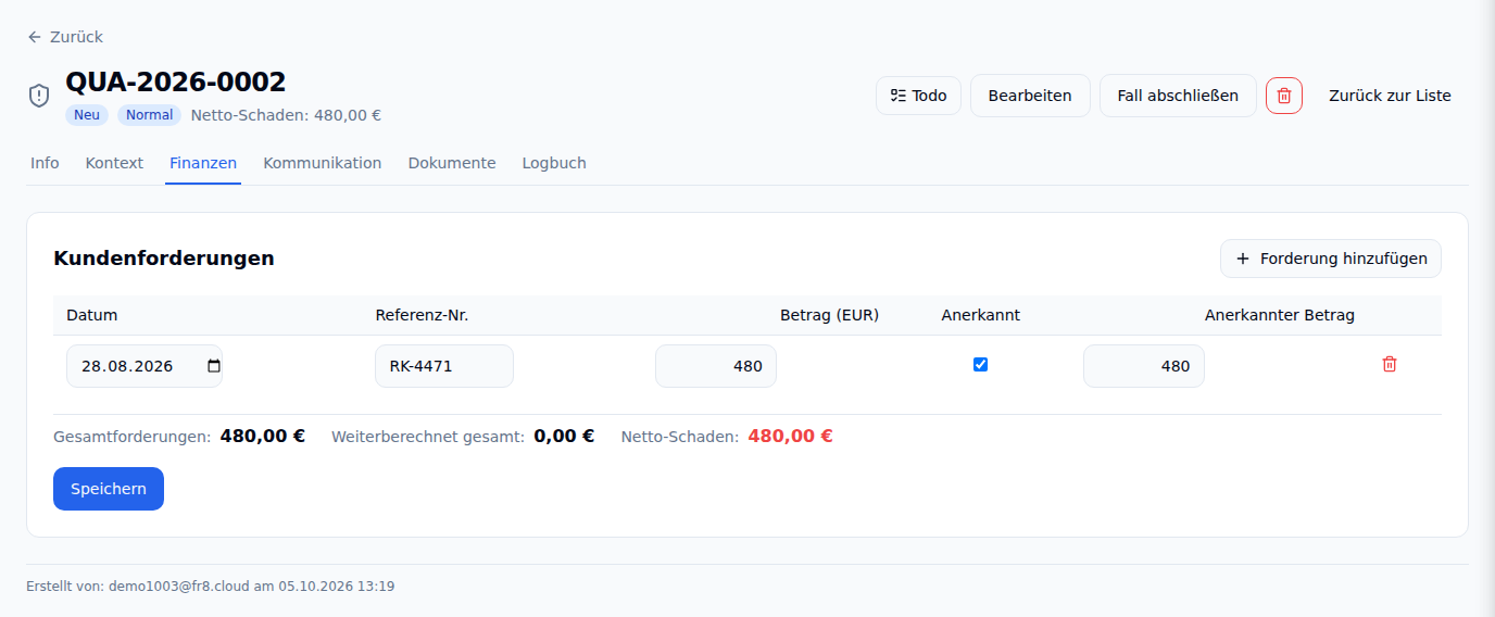 Qualitätsfall mit Finanzübersicht
